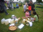 Raw food salad, the flasks, apples, fresh ginger beer & some children